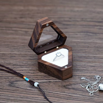 Custom Luxury Walnut Triangle Velvet Small Earring Cufflink Jewelry Storage Wooden Ring Box