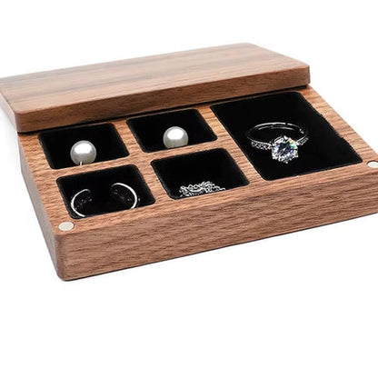 Custom Luxury Walnut Earring Ring Necklace Display Storage Wooden Jewelry Box Organizer