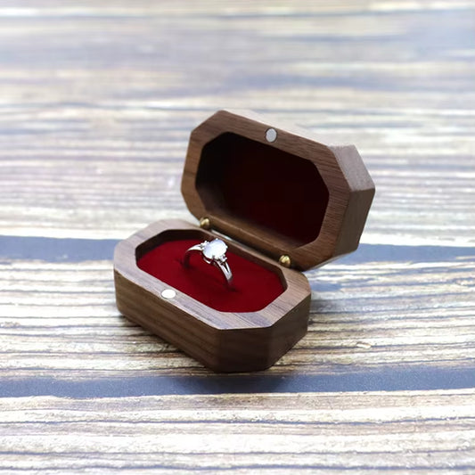 Wholesale Custom Octagonal Red Black Beige Velvet Lining Jewelry Packaging Wood Ring Box