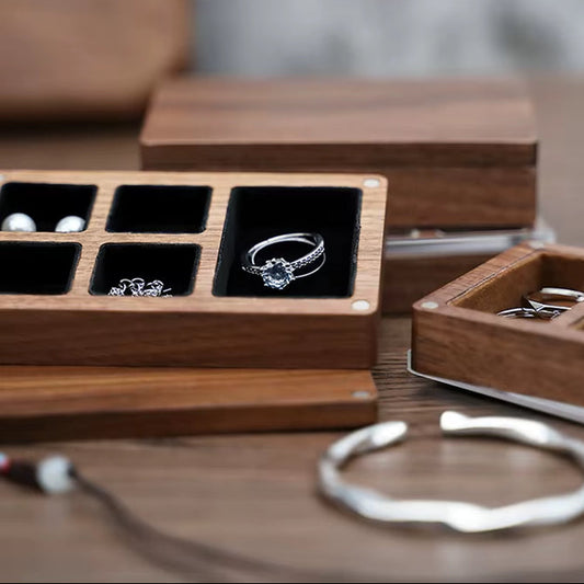 Custom Luxury Walnut Earring Ring Necklace Display Storage Wooden Jewelry Box Organizer