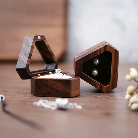 Custom Luxury Walnut Triangle Velvet Small Earring Cufflink Jewelry Storage Wooden Ring Box